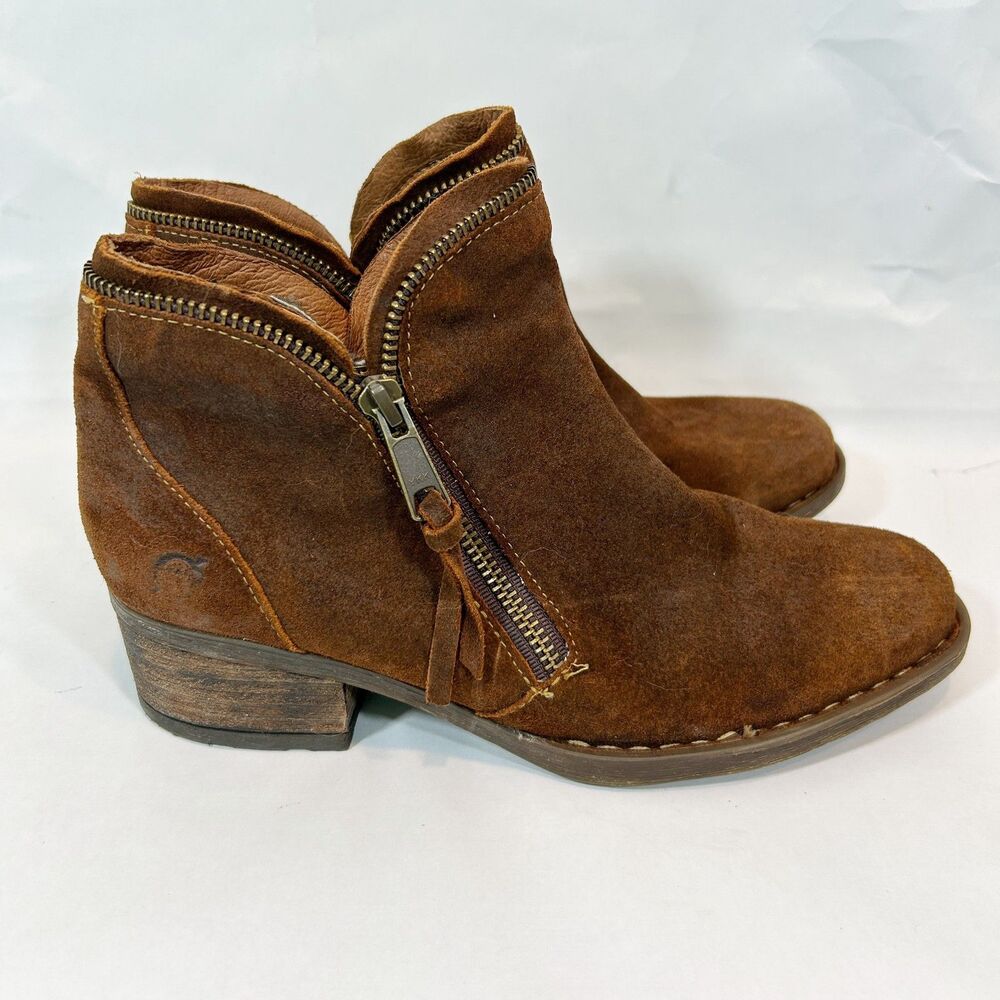 BORN Suede Leather Brown Zipper Ankle Boots Size 7.5M BOHO Casual